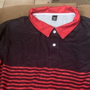 Hanes Men's Polo Shirt - Red and Black Stripes